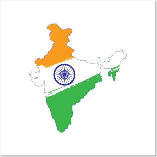 Map of India in Tricolor with Ashoka Chakra Desi Indian Posters and Art